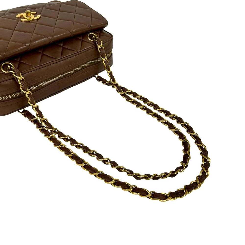 CHANEL Matelassé Coco Mark Lambskin Shoulder Bag Tote Brown 196-1 - Picture 4 of 10